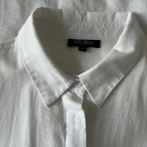 Lily Moss White Oversized Button down cotton ramie Blouse Womens Large - Picture 4 of 9